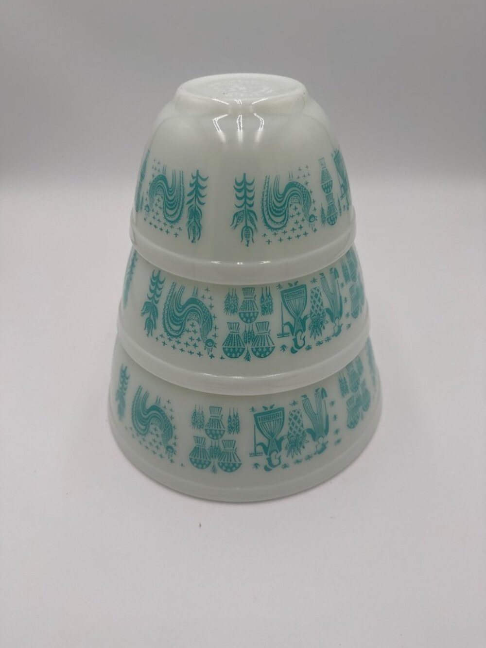 Pyrex Turquoise Amish Butterprint Nesting Mixing Bowls Set 3 Vintage Glassware